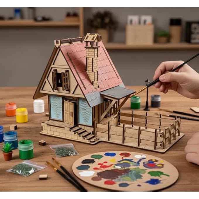 WOODEN 3D PUZZLES FARM DOLL MINI HOUSE CONSTRUCTION MODELING KIT - TO ASSEMBLE - Image 2